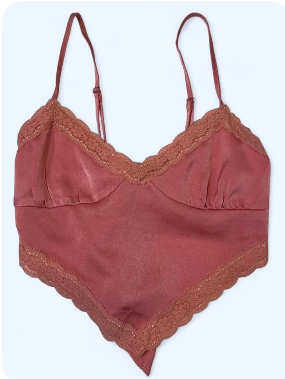 Dusty Rose Lace-Trim Handkerchief Hem Cami